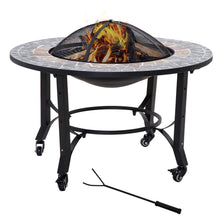 Load image into Gallery viewer, 2-in-1 Outdoor Fire Pit Bowl on Wheels, Patio Heater &amp; Cooking BBQ Grill, Mosaic TapClickBuy