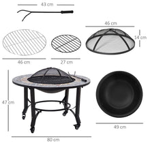 Load image into Gallery viewer, 2-in-1 Outdoor Fire Pit Bowl on Wheels, Patio Heater &amp; Cooking BBQ Grill, Mosaic TapClickBuy