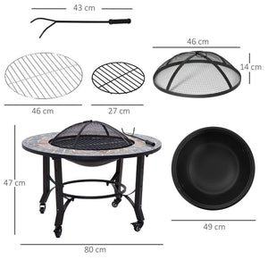 2-in-1 Outdoor Fire Pit Bowl on Wheels, Patio Heater & Cooking BBQ Grill, Mosaic TapClickBuy