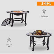 Load image into Gallery viewer, 2-in-1 Outdoor Fire Pit Bowl on Wheels, Patio Heater &amp; Cooking BBQ Grill, Mosaic TapClickBuy
