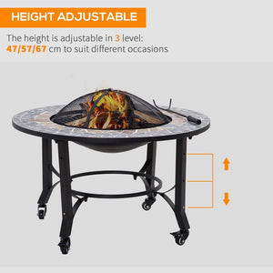 2-in-1 Outdoor Fire Pit Bowl on Wheels, Patio Heater & Cooking BBQ Grill, Mosaic TapClickBuy