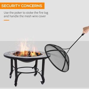 2-in-1 Outdoor Fire Pit Bowl on Wheels, Patio Heater & Cooking BBQ Grill, Mosaic TapClickBuy