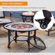 Load image into Gallery viewer, 2-in-1 Outdoor Fire Pit Bowl on Wheels, Patio Heater &amp; Cooking BBQ Grill, Mosaic TapClickBuy