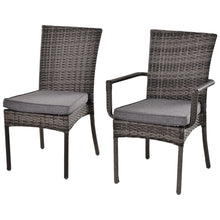 Load image into Gallery viewer, 7 Pcs Dining Set Rattan Wicker 6 Chairs Table Glass Pads Thick Cushions Grey TapClickBuy