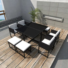 Load image into Gallery viewer, 9 Piece Outdoor Dining Set with Cushions Poly Rattan Black TapClickBuy