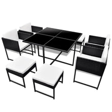 Load image into Gallery viewer, 9 Piece Outdoor Dining Set with Cushions Poly Rattan Black TapClickBuy
