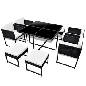 9 Piece Outdoor Dining Set with Cushions Poly Rattan Black TapClickBuy