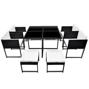 9 Piece Outdoor Dining Set with Cushions Poly Rattan Black TapClickBuy