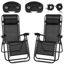 Load image into Gallery viewer, Black Sunloungers Recliner Set of 2, Zero Gravity Reclining Sun Lounger, Reclining Patio Garden Chairs Foldable Loungers With Cup Phone Holder Head Pillow, Perfect for Outdoor Patio Deck Poolside TapClickBuy