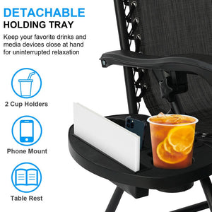 Black Sunloungers Recliner Set of 2, Zero Gravity Reclining Sun Lounger, Reclining Patio Garden Chairs Foldable Loungers With Cup Phone Holder Head Pillow, Perfect for Outdoor Patio Deck Poolside TapClickBuy