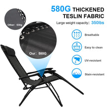 Load image into Gallery viewer, Black Sunloungers Recliner Set of 2, Zero Gravity Reclining Sun Lounger, Reclining Patio Garden Chairs Foldable Loungers With Cup Phone Holder Head Pillow, Perfect for Outdoor Patio Deck Poolside TapClickBuy