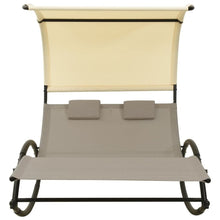 Load image into Gallery viewer, Double Sun Lounger with Canopy Textilene Taupe and Cream TapClickBuy