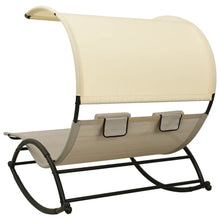 Load image into Gallery viewer, Double Sun Lounger with Canopy Textilene Taupe and Cream TapClickBuy