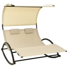 Load image into Gallery viewer, Double Sun Lounger with Canopy Textilene Taupe and Cream TapClickBuy