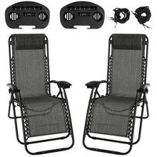 Load image into Gallery viewer, Grey Sunloungers Recliner Set of 2, Zero Gravity Reclining Sun Lounger, Reclining Patio Garden Chairs Foldable Loungers With Cup Phone Holder Head Pillow, Perfect for Outdoor Patio Deck Poolside TapClickBuy