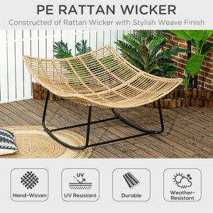 Outsunny Rattan Rocking Chair, Cushioned Wicker Porch Chair, Natural Wood Finish TapClickBuy