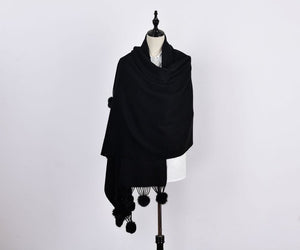 Pom Pom Scarf in Soft & Cosy Wool with Tassels TapClickBuy
