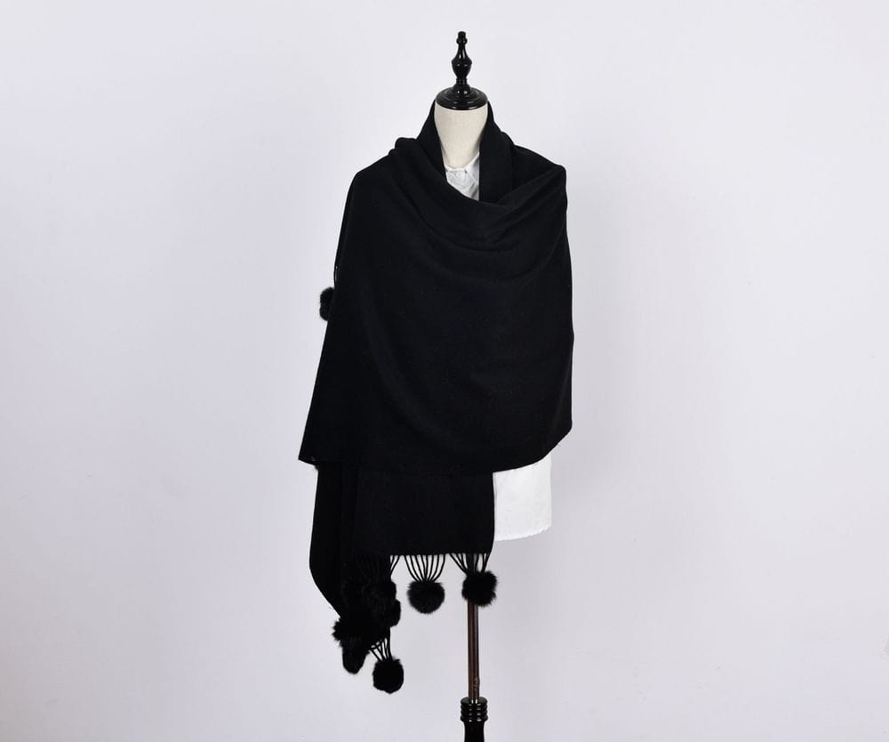 Pom Pom Scarf in Soft & Cosy Wool with Tassels TapClickBuy