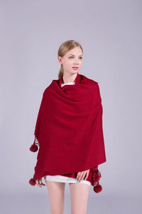 Pom Pom Scarf in Soft & Cosy Wool with Tassels TapClickBuy