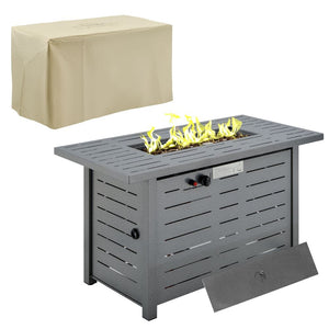 Propane Gas Fire Pit Table Smokeless Firepit Outdoor Heater Cover Lava Rocks Lid TapClickBuy