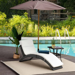 Sun Lounger Rattan Hammock Sun Bed Garden Folding Recliner Chair w/ Cushion TapClickBuy