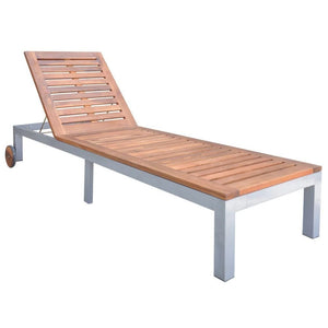 Sun Lounger Solid Acacia Wood TapClickBuy