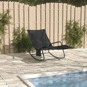 Sun Lounger Steel and Textilene Black TapClickBuy