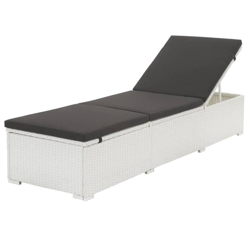 Sun Lounger with Black Cushion Poly Rattan White TapClickBuy