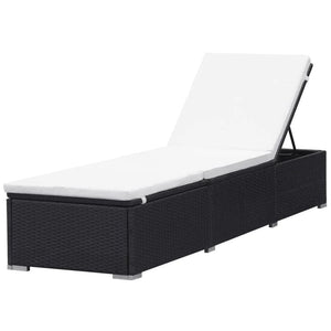 Sun Lounger with Cream White Cushion Poly Rattan Black TapClickBuy