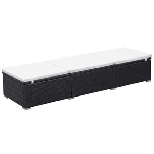 Sun Lounger with Cream White Cushion Poly Rattan Black TapClickBuy