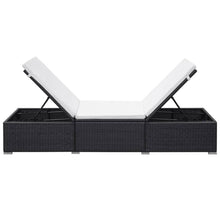 Load image into Gallery viewer, Sun Lounger with Cream White Cushion Poly Rattan Black TapClickBuy
