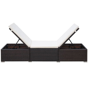 Sun Lounger with Cream White Cushion Poly Rattan Brown TapClickBuy