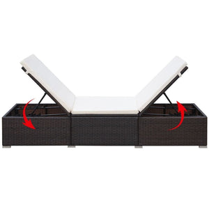 Sun Lounger with Cream White Cushion Poly Rattan Brown TapClickBuy