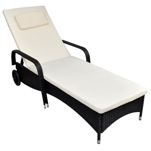 Sun Lounger with Wheels Poly Rattan Black TapClickBuy