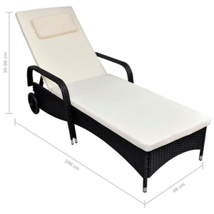 Sun Lounger with Wheels Poly Rattan Black TapClickBuy