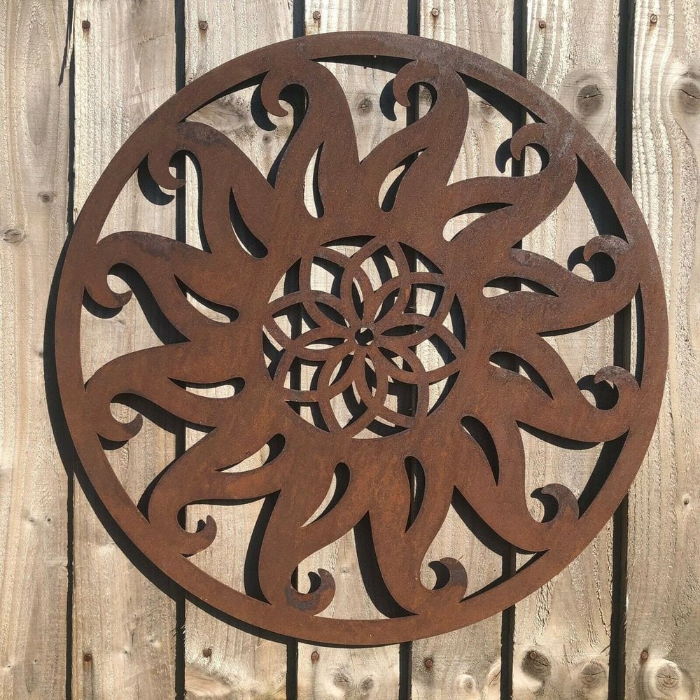 SUN Sign Rusty Metal Garden Ornament Wall Decoration Fence TapClickBuy