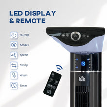 Load image into Gallery viewer, Tower Fan Cooling 3 Speed, 8h Timer, Oscillating, LED Panel, Black w/ RC TapClickBuy
