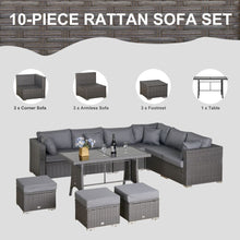 Load image into Gallery viewer, 10 Pcs Rattan Sofa Set-Grey/Dusty Blue Cushion TapClickBuy