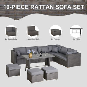 10 Pcs Rattan Sofa Set-Grey/Dusty Blue Cushion TapClickBuy