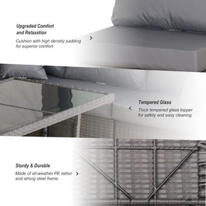 10 Pcs Rattan Sofa Set-Grey/Dusty Blue Cushion TapClickBuy