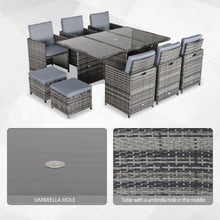 Load image into Gallery viewer, 11pc Rattan Garden Dining Set 10 Cube Sofa 6 Chairs 4 Footrests &amp; 1 Table - Grey TapClickBuy