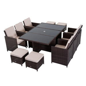11pc Rattan Garden Dining Set 10 Cube Sofa 6 Chairs 4 Footrests & 1 Table TapClickBuy