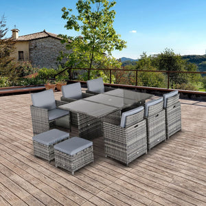 11pc Rattan Garden Dining Set 10 Cube Sofa 6 Chairs 4 Footrests & 1 Table TapClickBuy