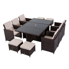 Load image into Gallery viewer, 11pc Rattan Garden Dining Set 10 Cube Sofa 6 Chairs 4 Footrests &amp; 1 Table TapClickBuy