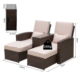 2  Pc Rattan Sofa Lounger Set-Brown TapClickBuy