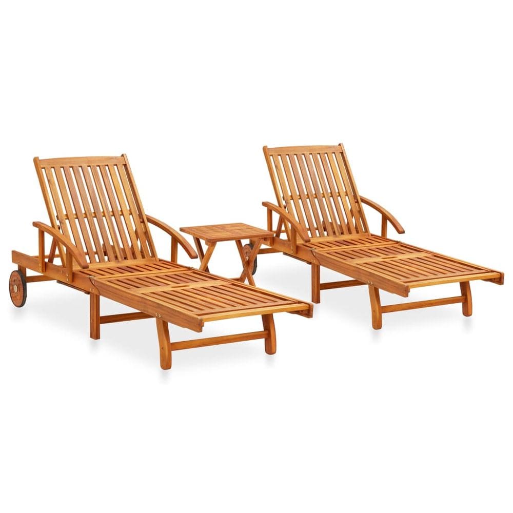 2 Piece Sunlounger Set with Table Solid Acacia Wood TapClickBuy
