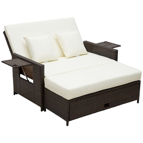 2 Seater Garden Rattan  Sofa Sun Lounger Daybed Fire Retardant Sponge TapClickBuy