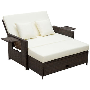 2 Seater Garden Rattan  Sofa Sun Lounger Daybed Fire Retardant Sponge TapClickBuy