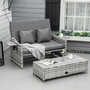 2 Seater Garden Rattan  Sofa Sun Lounger Daybed Fire Retardant Sponge TapClickBuy