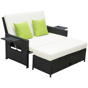 2 Seater Garden Rattan  Sofa Sun Lounger Daybed Fire Retardant Sponge TapClickBuy
